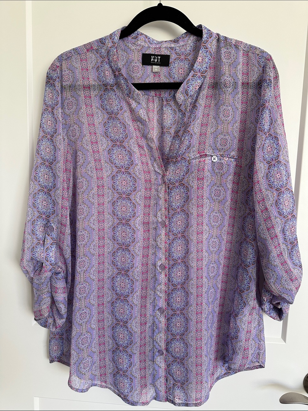 NWOT Sheer Kut from the Kloth Lavender Paisley Button-Up Blouse